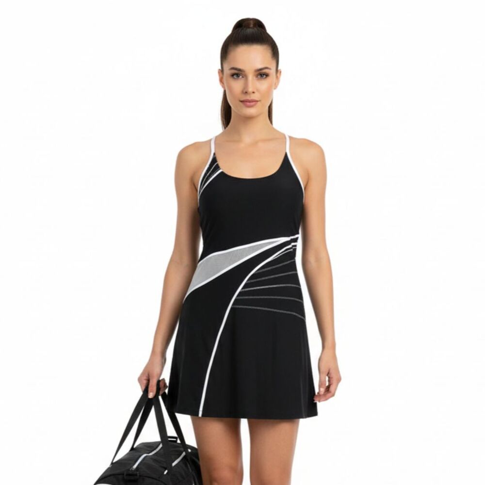 Eliza Audley Black & White Print Sport Athletic Sleeveless Dress XS